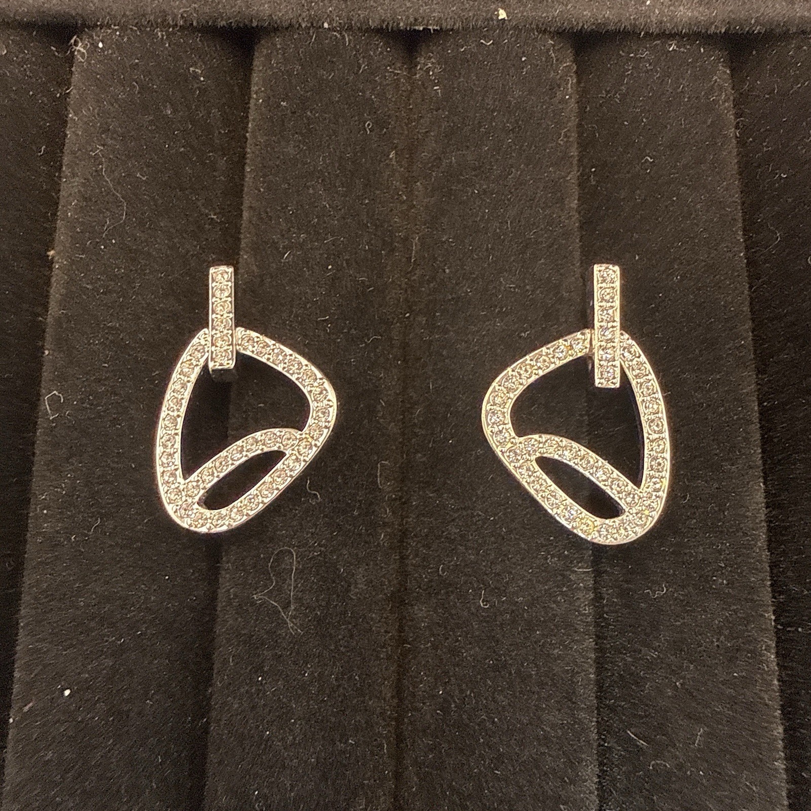 Swarovski Earrings Crystal Swan Signed Dangle Drop Austria Silver Plated