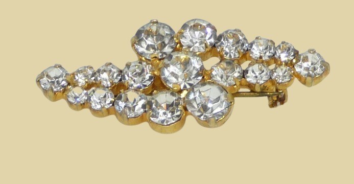 Vintage Gold Tone Clear Rhinestone Brooch Pin Bling USA Seller