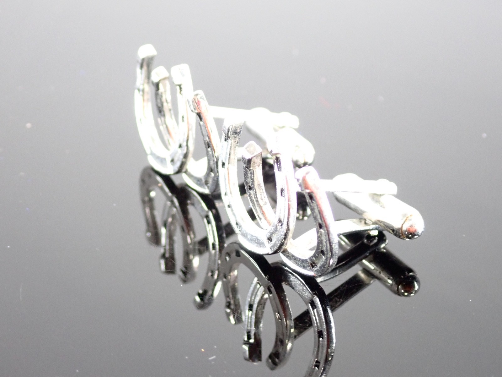 Vintage Anson Horseshoe Cufflinks PAT. Pending Silver Tone Western Lucky Charm