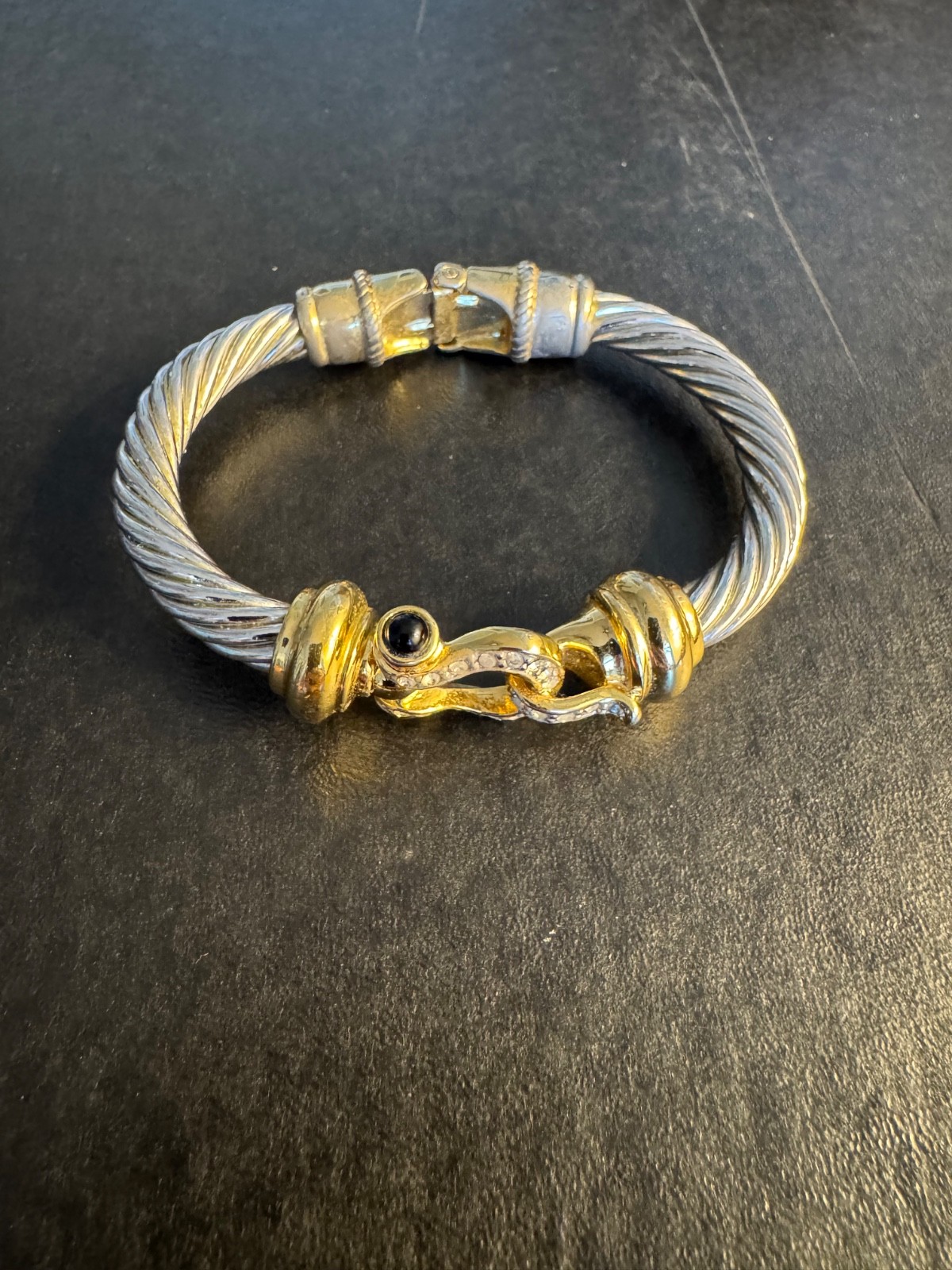 Vintage TJ 2-Tone Twisted Cable Renaissance Hinged Bangle Bracelet