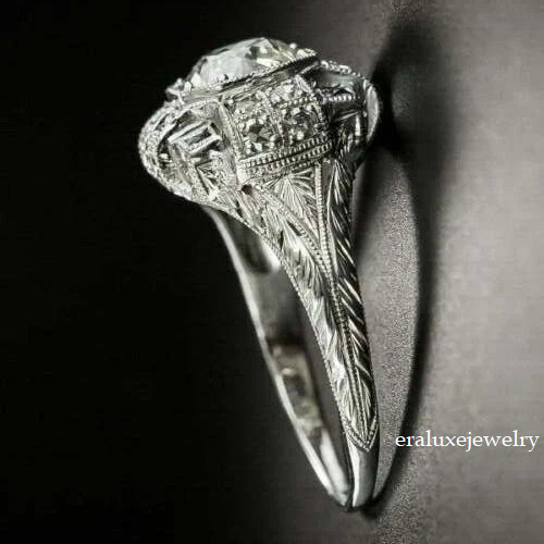 Art Deco Style 2Ct Round Lab Created Diamond Anniversary 14K White Gold FN Ring