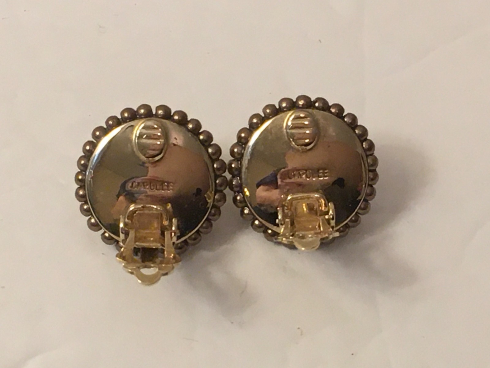 Carolee Bronze Color Cabochn New Old Stock Earrings Clip On