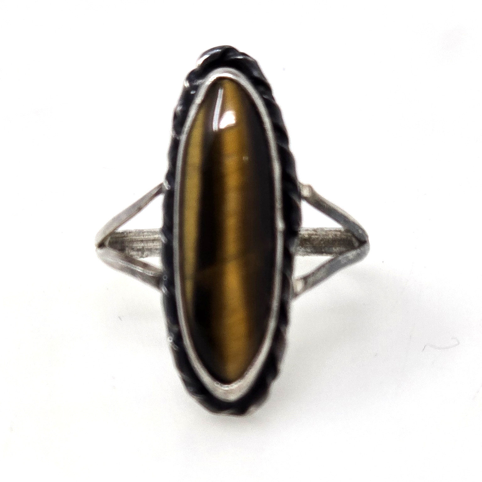 ANTIQUE Marquise Shaped TIGER’S EYE Sterling Silver Women’s RING Size 6.5