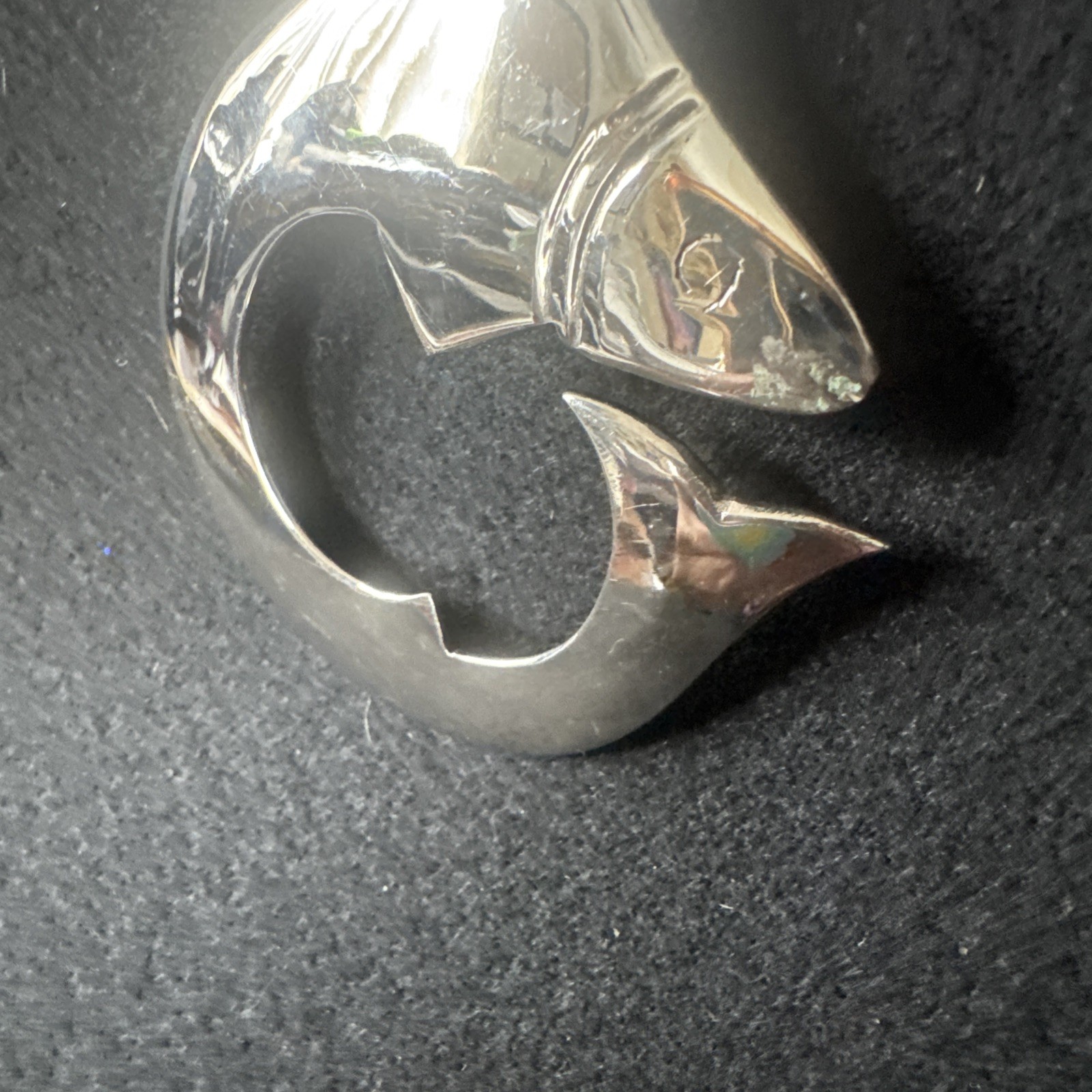 Vintage Fish Pendant Necklace Silver Tone Abstract Jewelry Hematite Modernist