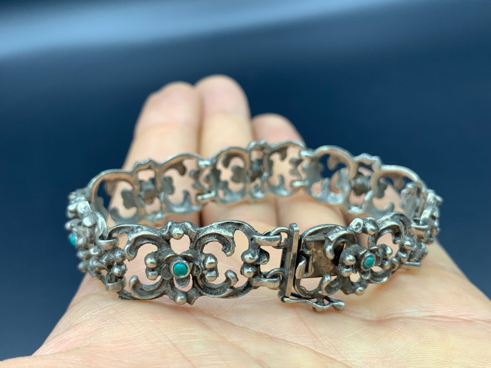 Art Nouveau Biedermeier .835 Silver 7 Panels Bracelet Bangle Arm Jewellery 30g