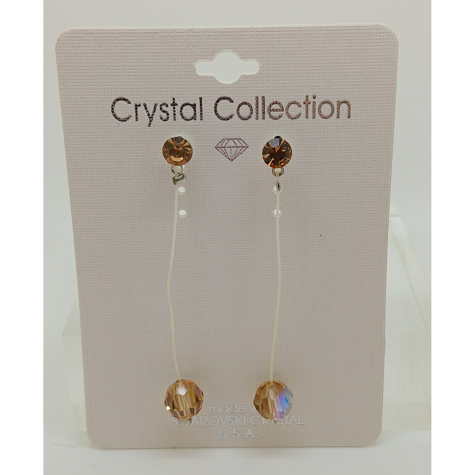 Vintage 1990s Swarovski Crystal Drop Earrings Amber New Old Stock USA Made