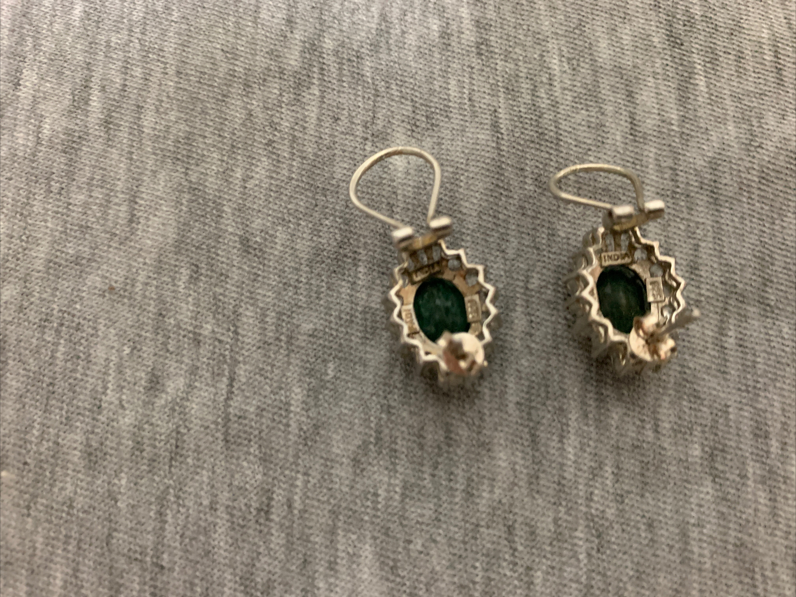 Vintage Sterling Fadi India Labradorite Cabochon & Cubic Zirconia Stud Earrings