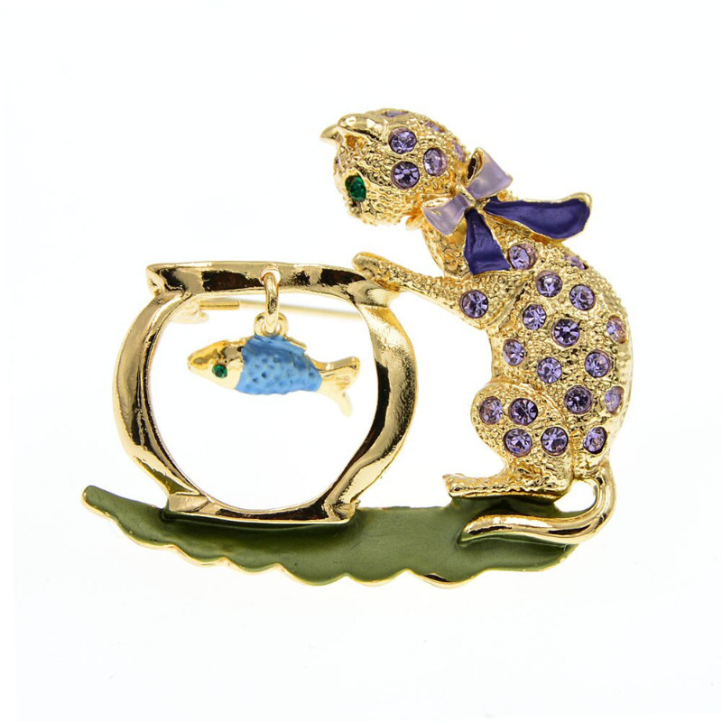 Cute Rhinestone Cat Brooch Kids Animal Pin Jewelry Winter Accessories Ornament