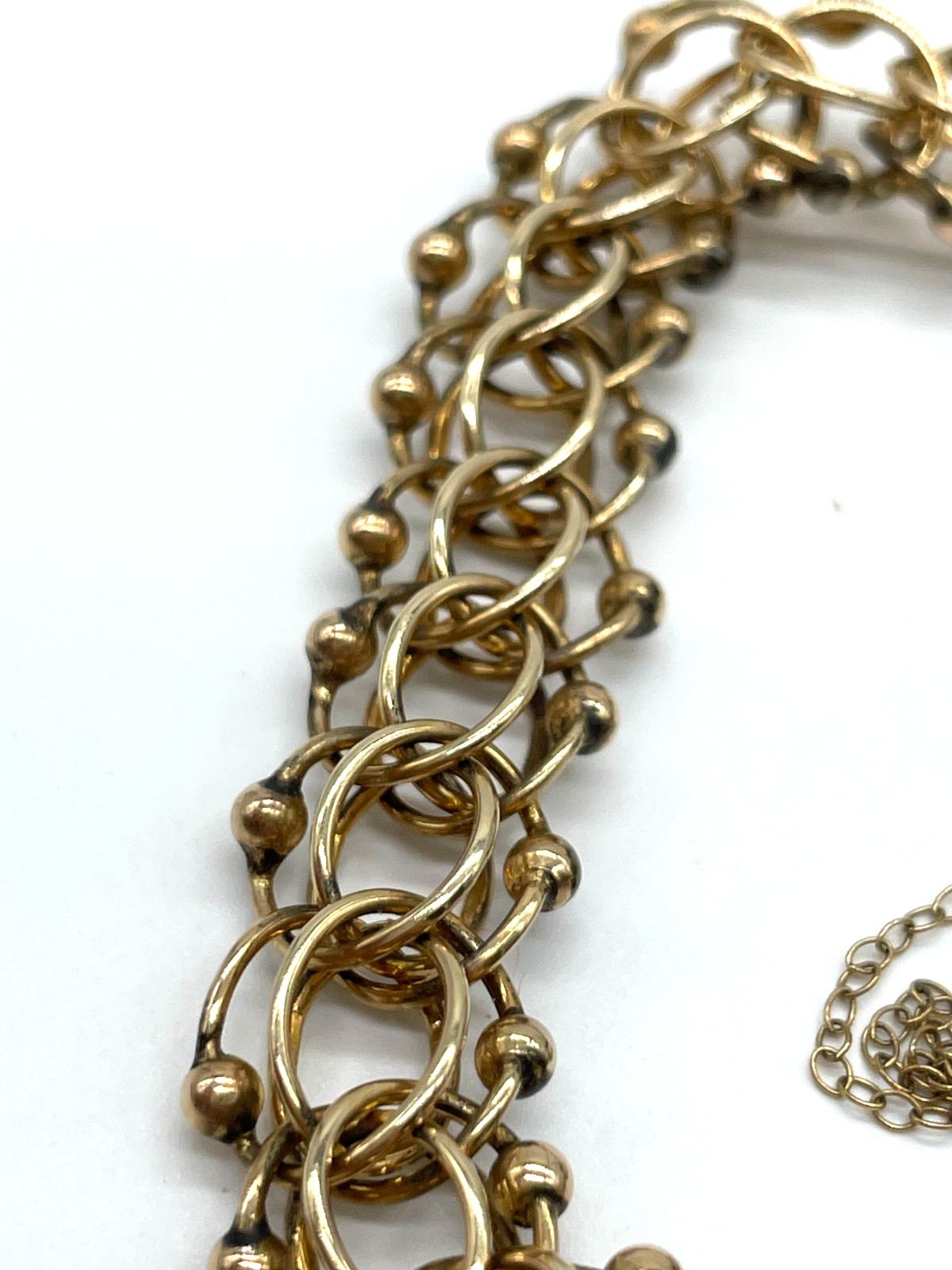 VTG 1/20 12k GF Beaded Double Link 13mm charm bracelet safety chain 6.5″