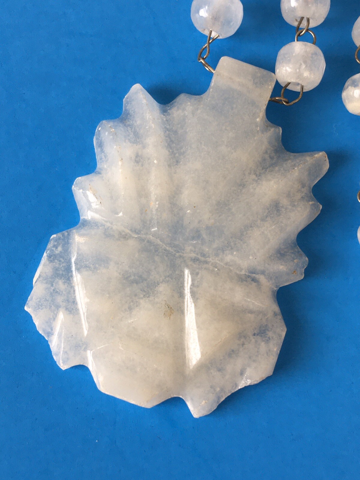 Vintage WHITE BLEACHED MEXICAN ONIX Carved NECKLACE Beaded TRIBAL Slip On 24″