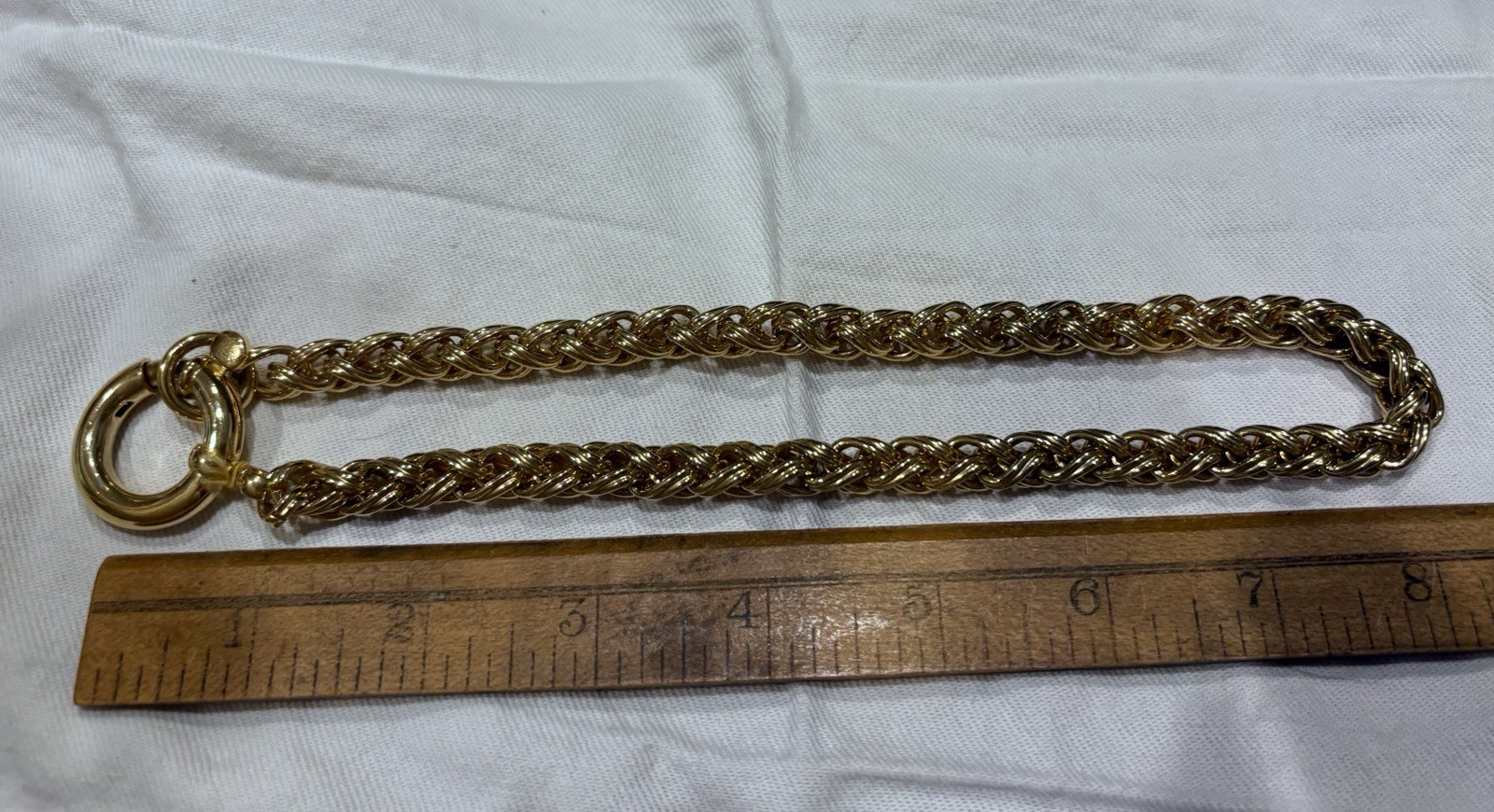 Vintage Braided Rope Gold Tone Spring Clasp Statement Necklace 16.5” Shiny!