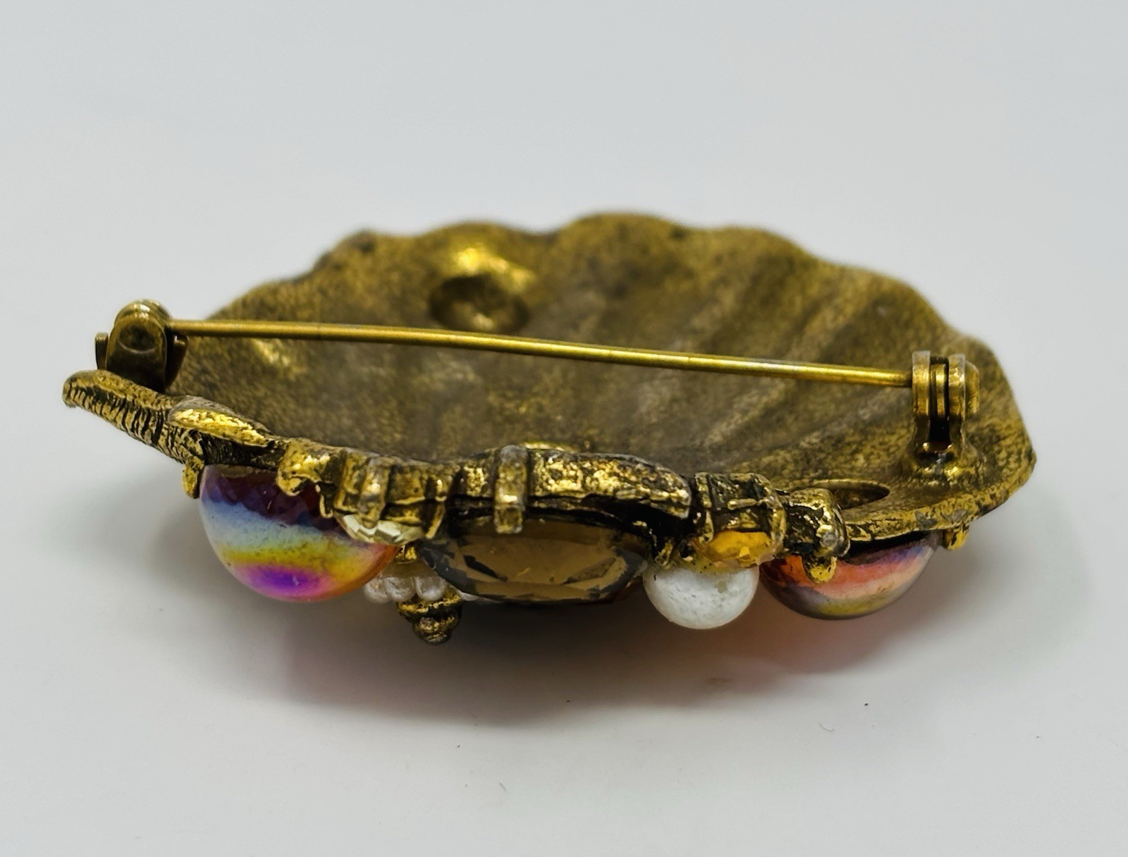 Unsigned ART Arthur Pepper Mermaid Crystal Rhinestone Sea Shell Brooch Pin Beach