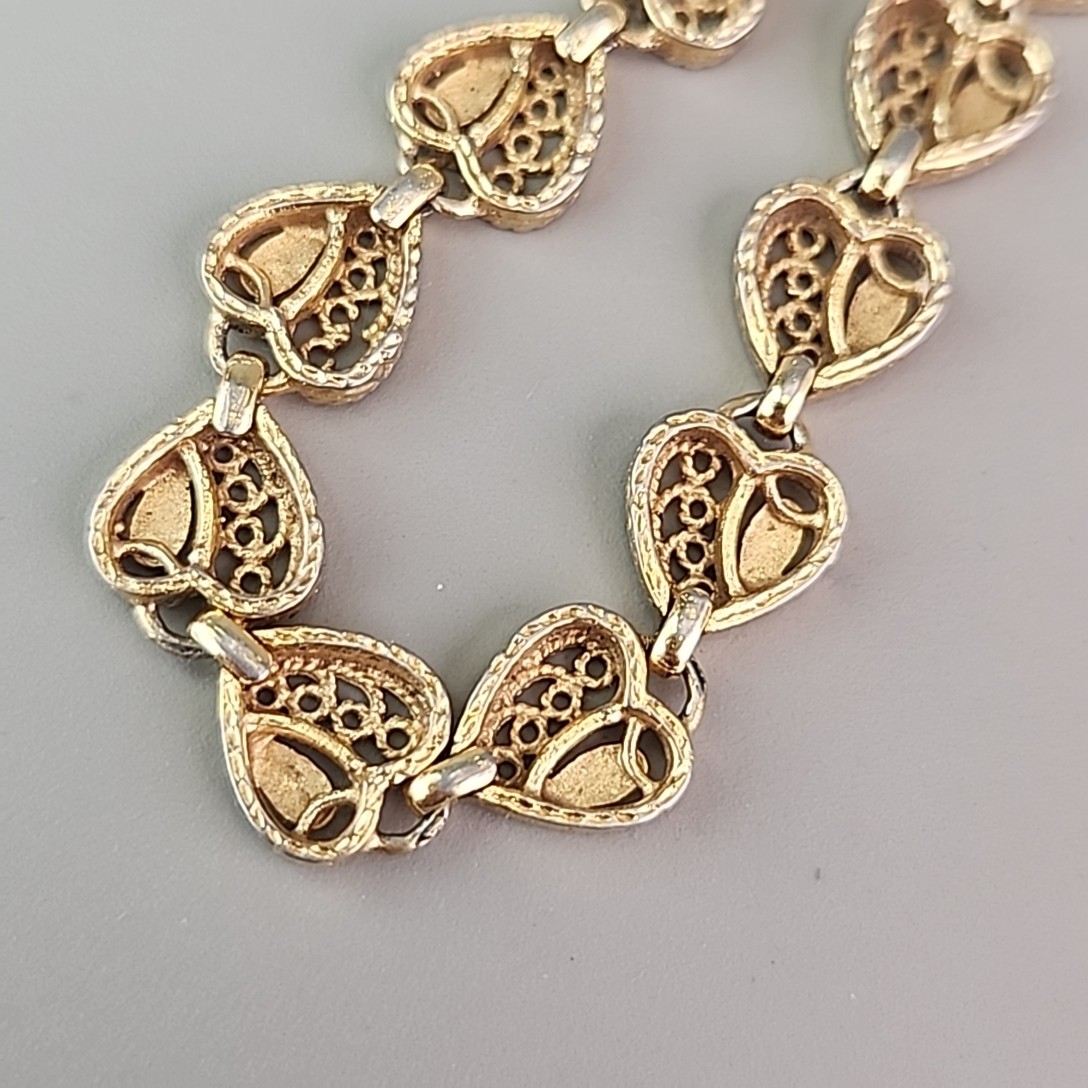 Vintage Heart Chain Bracelet Filigree Openwork 1cm Gold Tone 6.5″