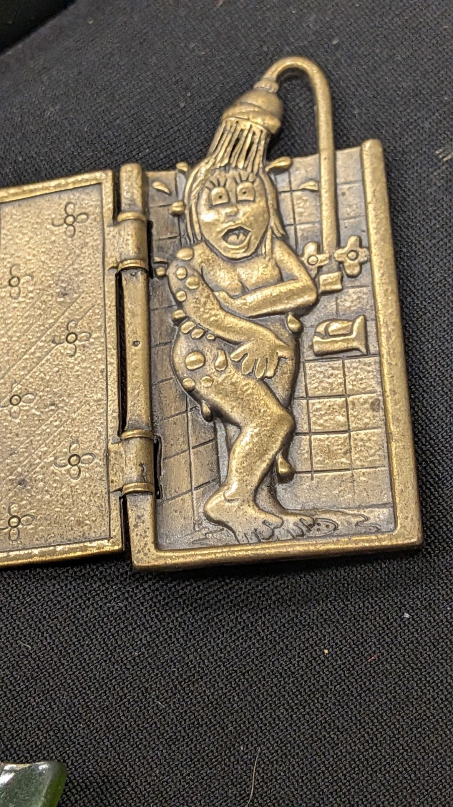 Vintage Hinged Rectangle Book-Form Brooch Pin Gold Color Signed CJ Art