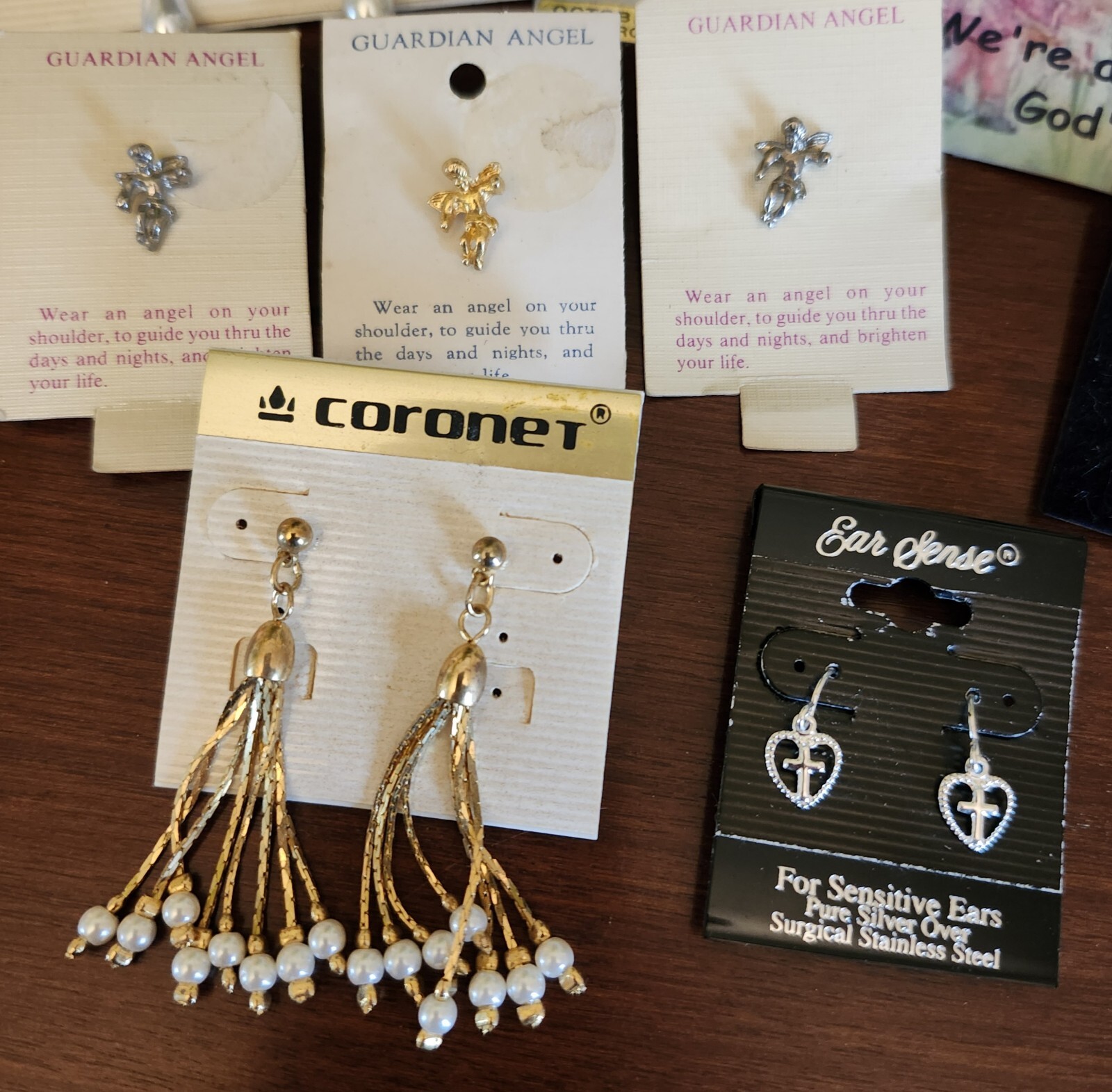 BN Assorted Vintage 9 Pieces Earrings Tac Pins Angels Unused Jewelry