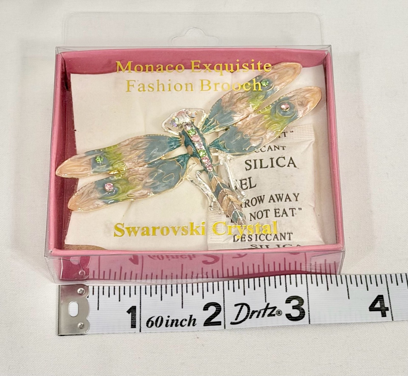 NOS Monaco Exquisite Dragonfly Brooch Swarovski Crystal Rhinestone Brooch NIB