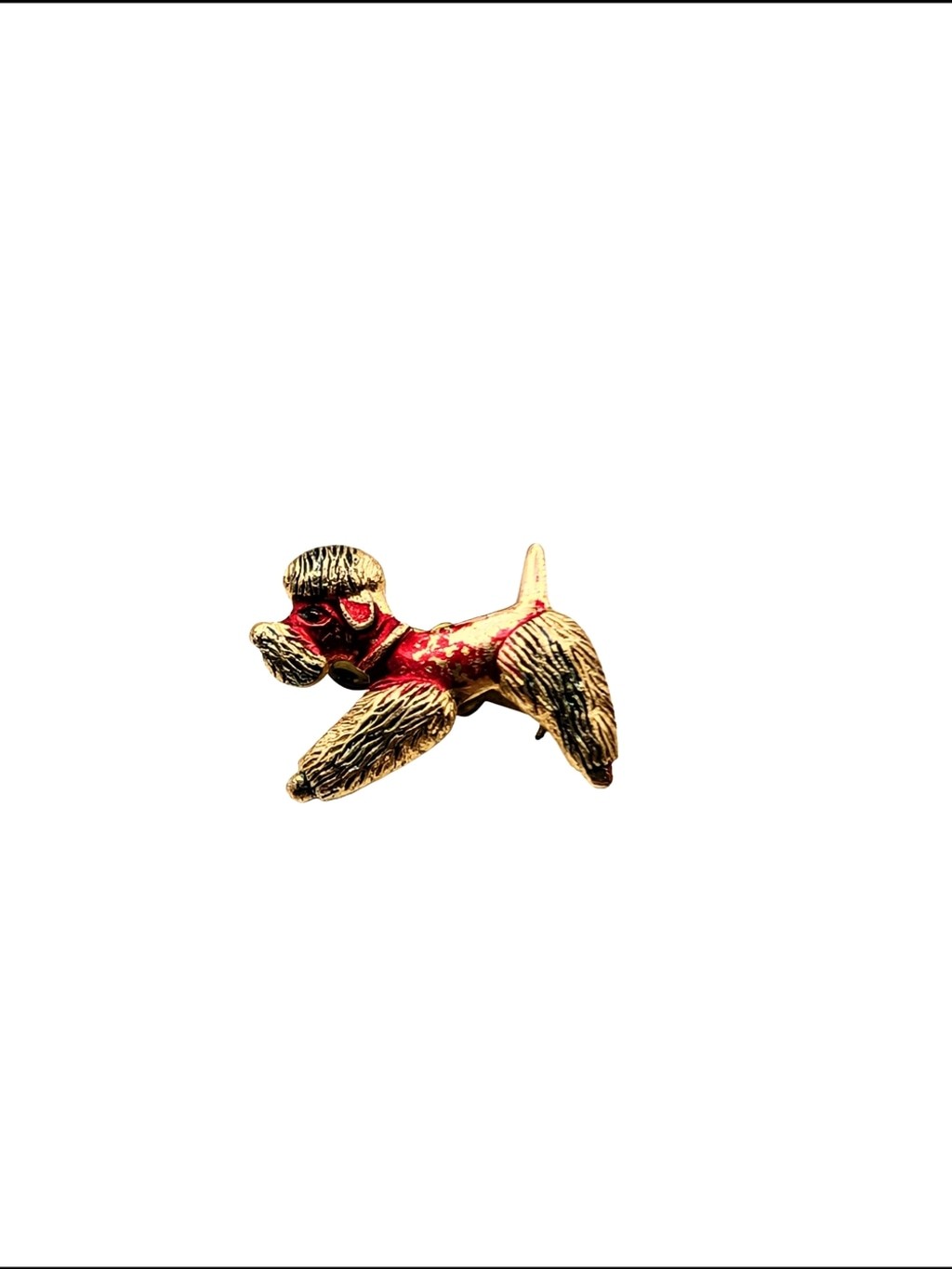 Vintage Poodle Dog Pin Brooch in Gold and Red