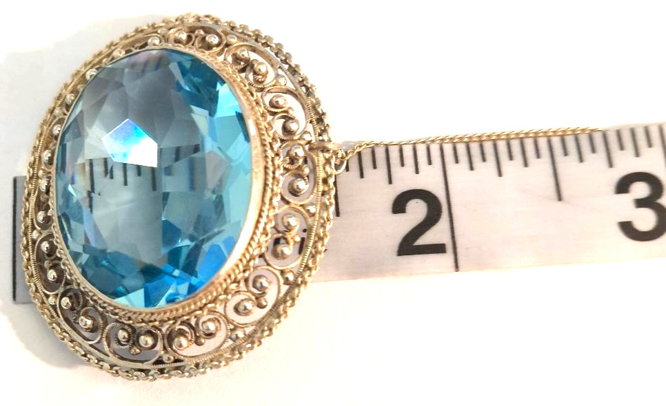 Vtg 1910-20;s Art Deco Sterling .925 Open Back Blue Zircon Brooch Pin Pendant
