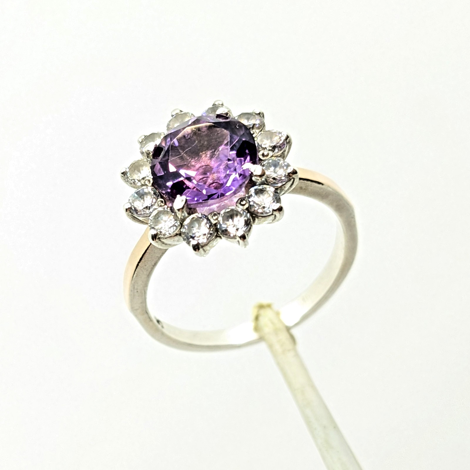 Vintage Luxury RING Silver 925 with Bright Amethyst -size: 7.5US (17.5mm) | #110