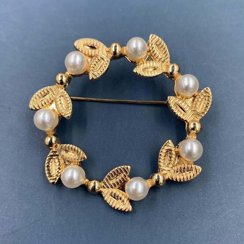 Vintage Gold Pearl Baroque Star Moon Ginkgo Brooch Pin Woman Party Accessories