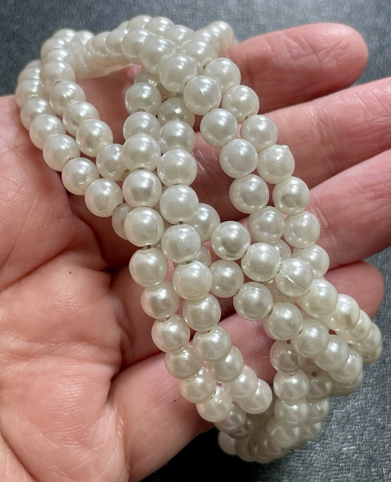 Vintage Faux Pearl Beaded 1.5” Wide Cuff Wrap Bracelet
