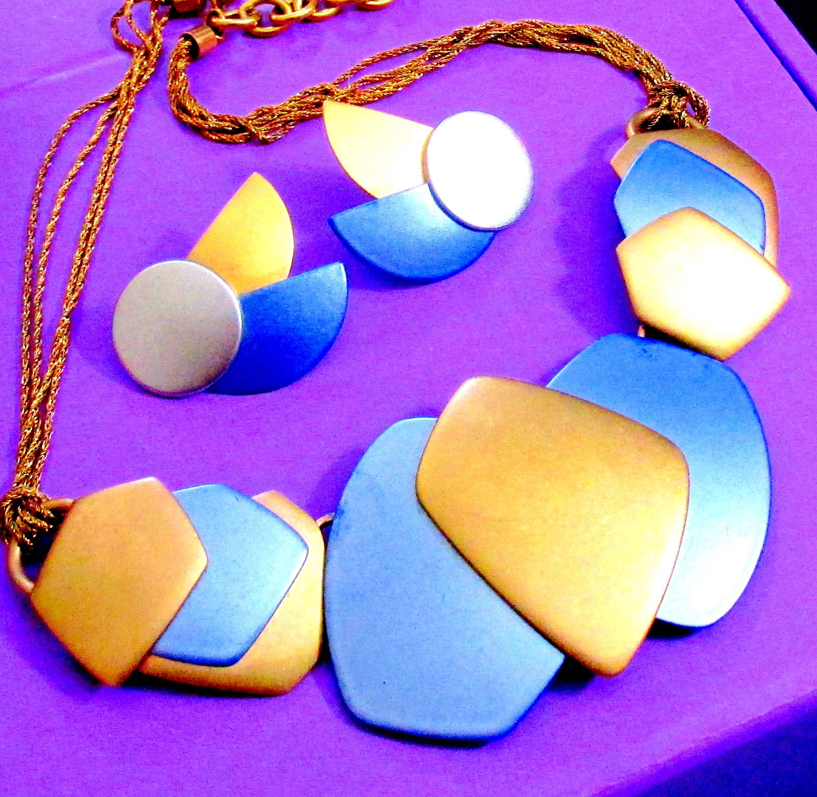 VTG RUNWAY DECO MONET “ALL THAT JAZZ” METALLIC BLUE GP NECKLACE EARRINGS ’85