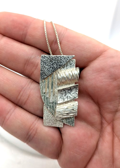 Vintage Statement Pendant Necklace Sterling Silver Modernist Abstract Geometric