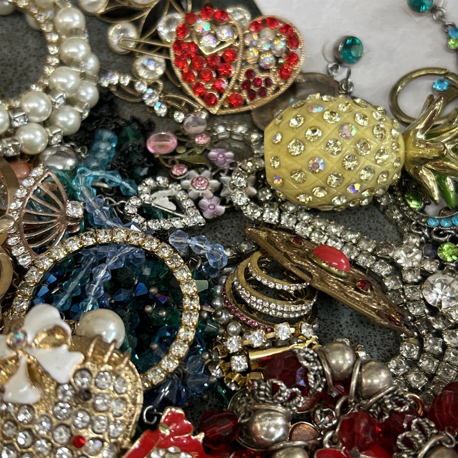 Junk Jewelry Crafting Lot Blingy Sparkling Rhinestones Junk Drawer 1lb