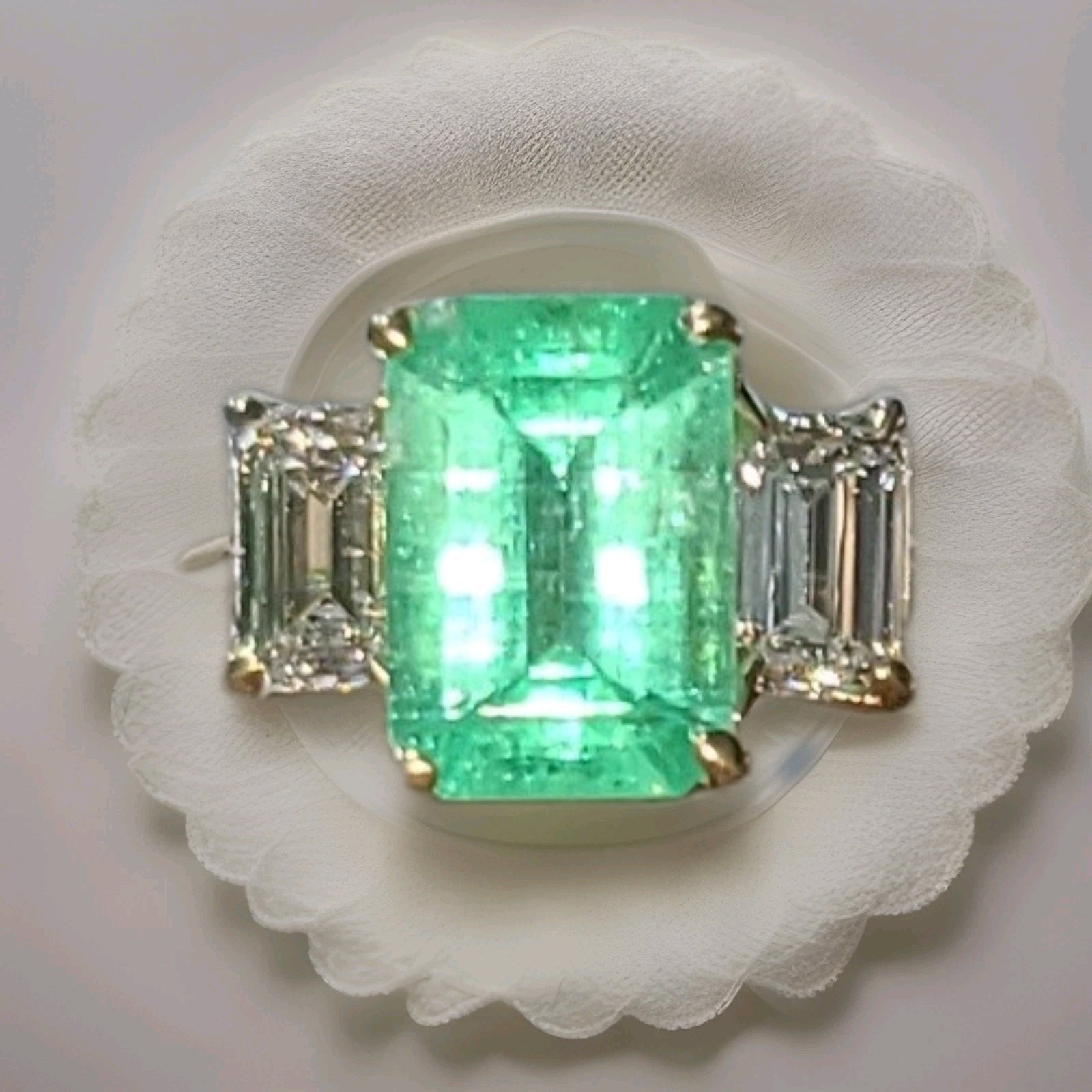 Vintage 14k Yellow Gold Engagement Ring3.02ct.Natural Colombian Emerald GIA Cert