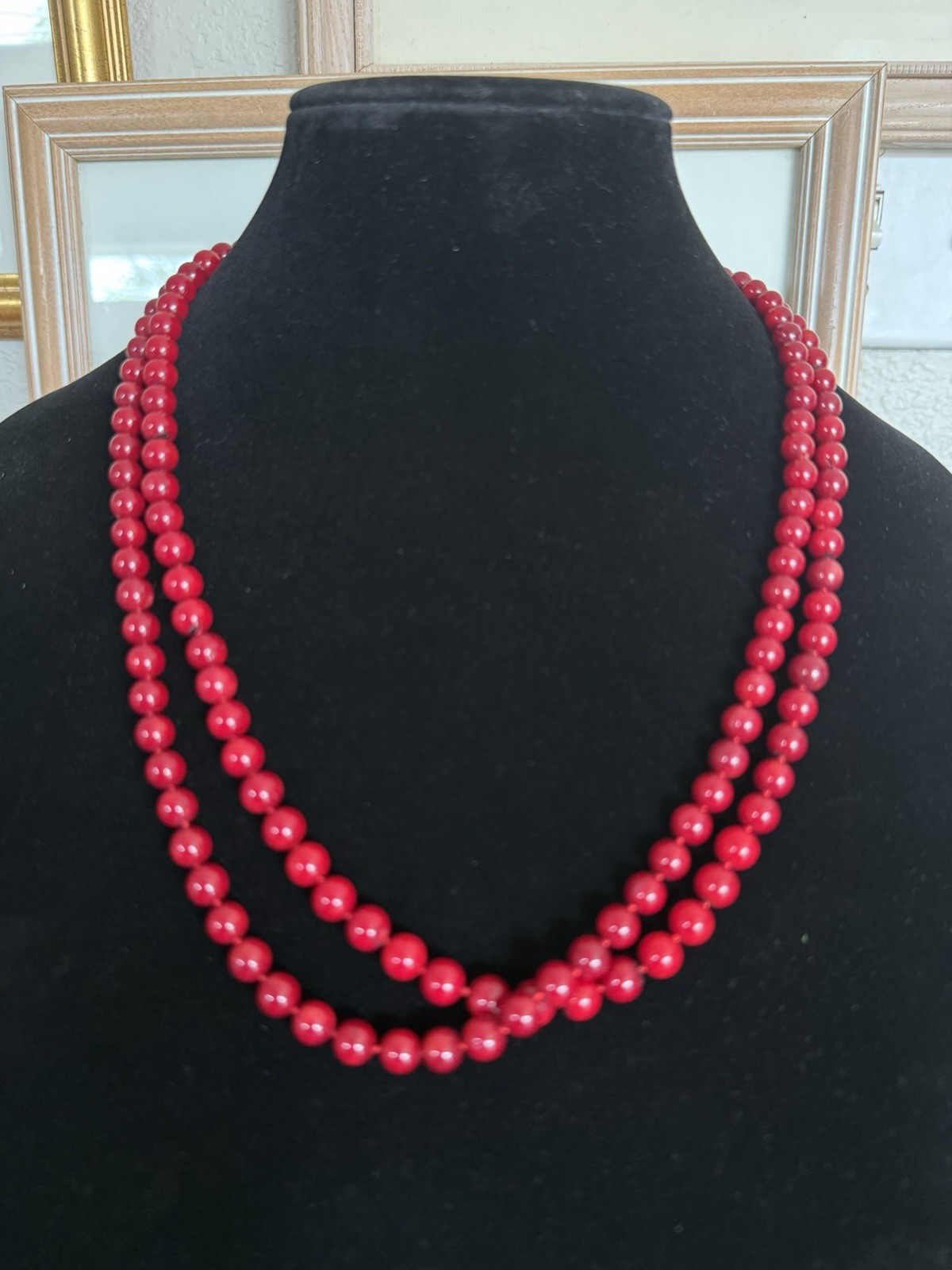 Vintage Precious Natural Red Coral 6mm Beads 50” Long Necklace Knotted Between