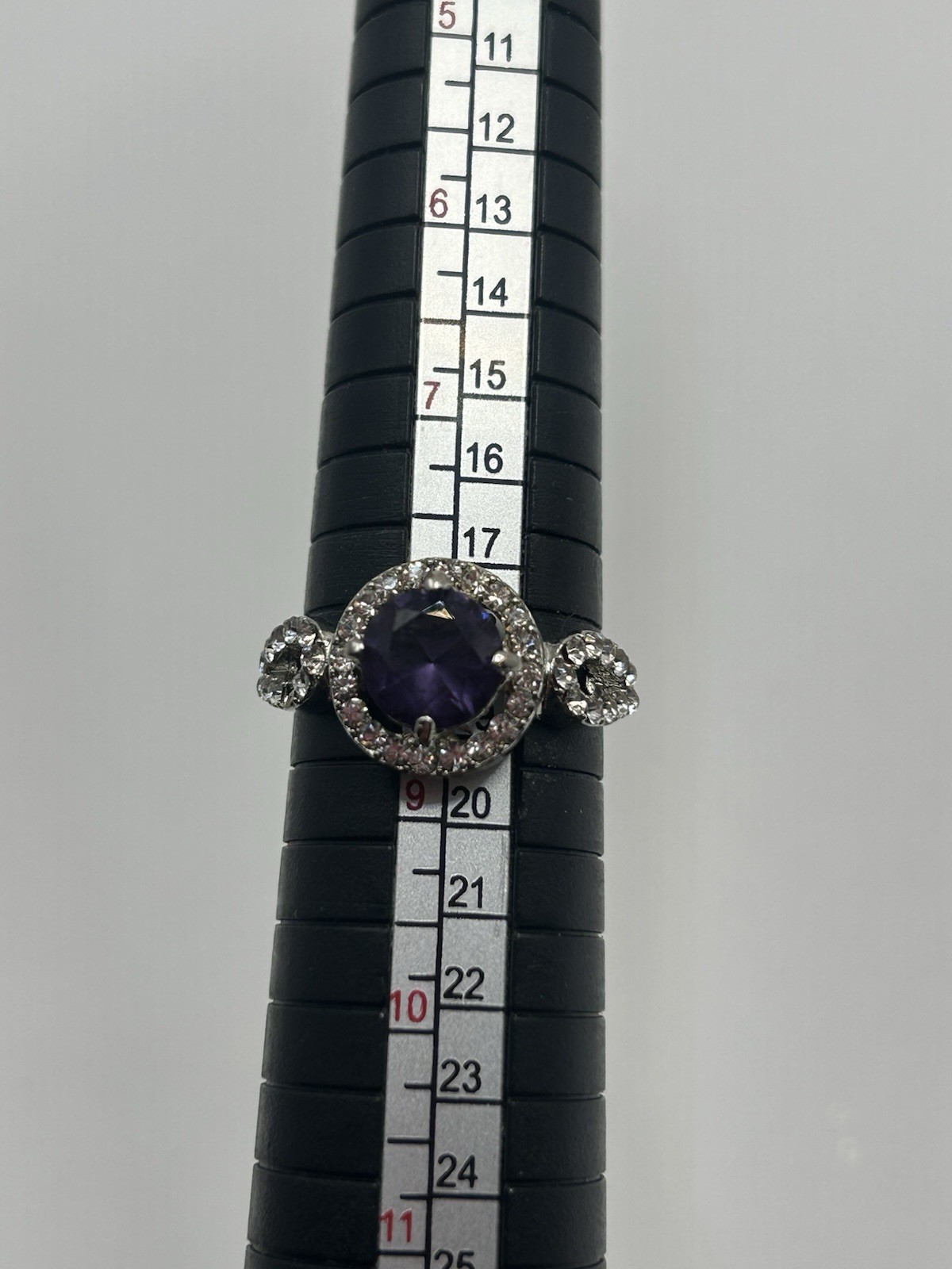 Silver Tone Purple Amethyst Halo Statement Ring Size 8.5 Vintage Costume Jewelry