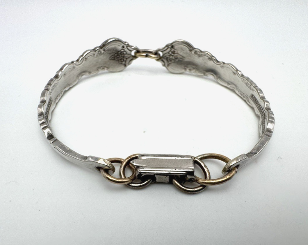VINTAGE ESTATE SPOON ART SILVER PLATED BAR LINK BRACELET 6.75″