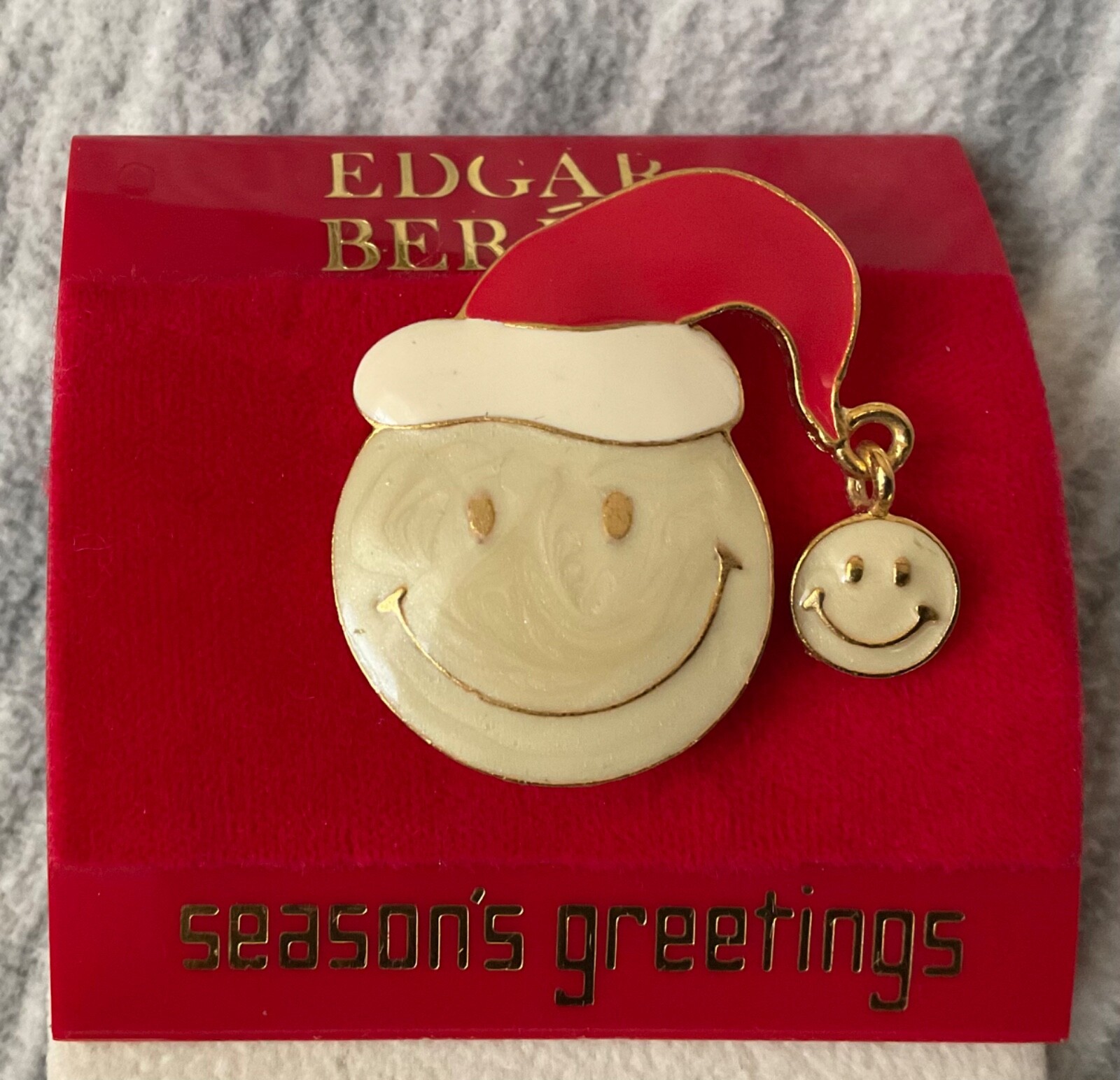 Edgar Berebi Smiley Face Santa Have a Nice Day Pin Vintage Christmas