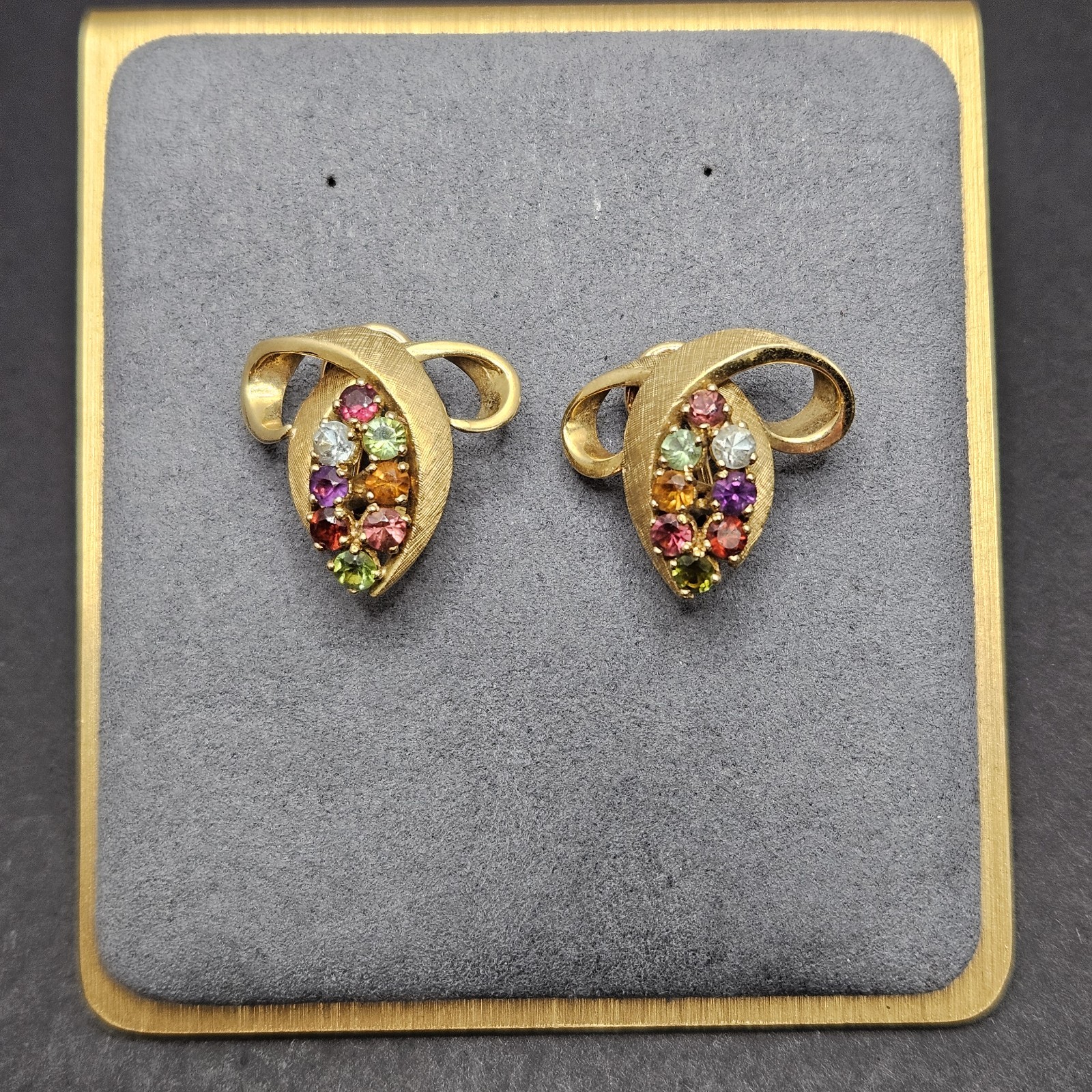 Vintage H. Stern 18K Gold Multicolor Rainbow Stones CLIP Earrings Mid Century
