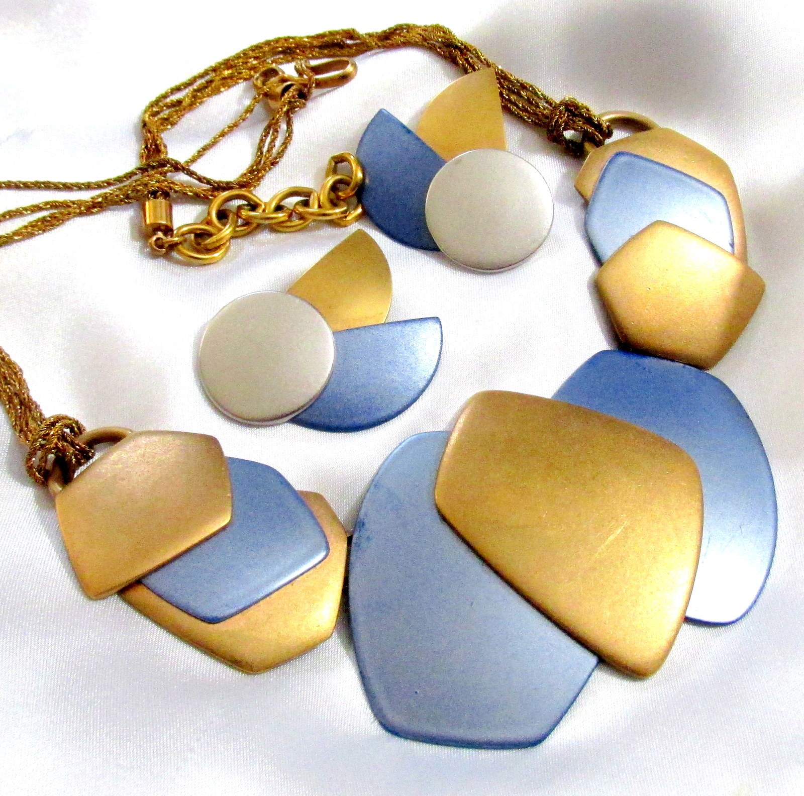 VTG RUNWAY DECO MONET “ALL THAT JAZZ” METALLIC BLUE GP NECKLACE EARRINGS ’85