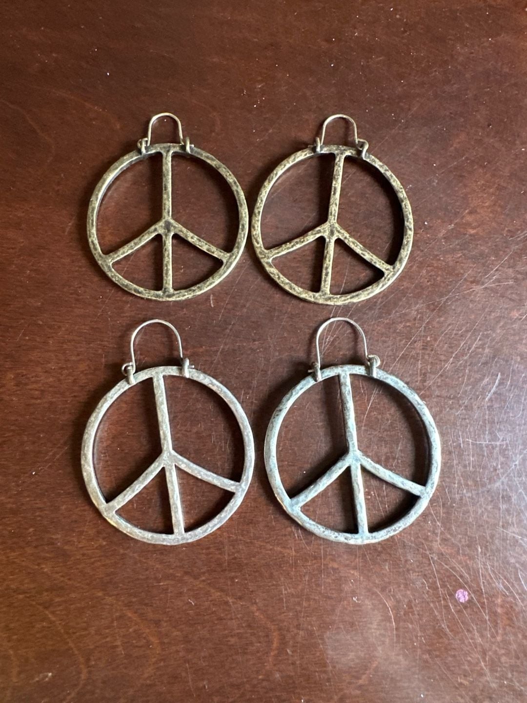 Two Pairs of Vintage-Style Peace Sign Hoop Earrings