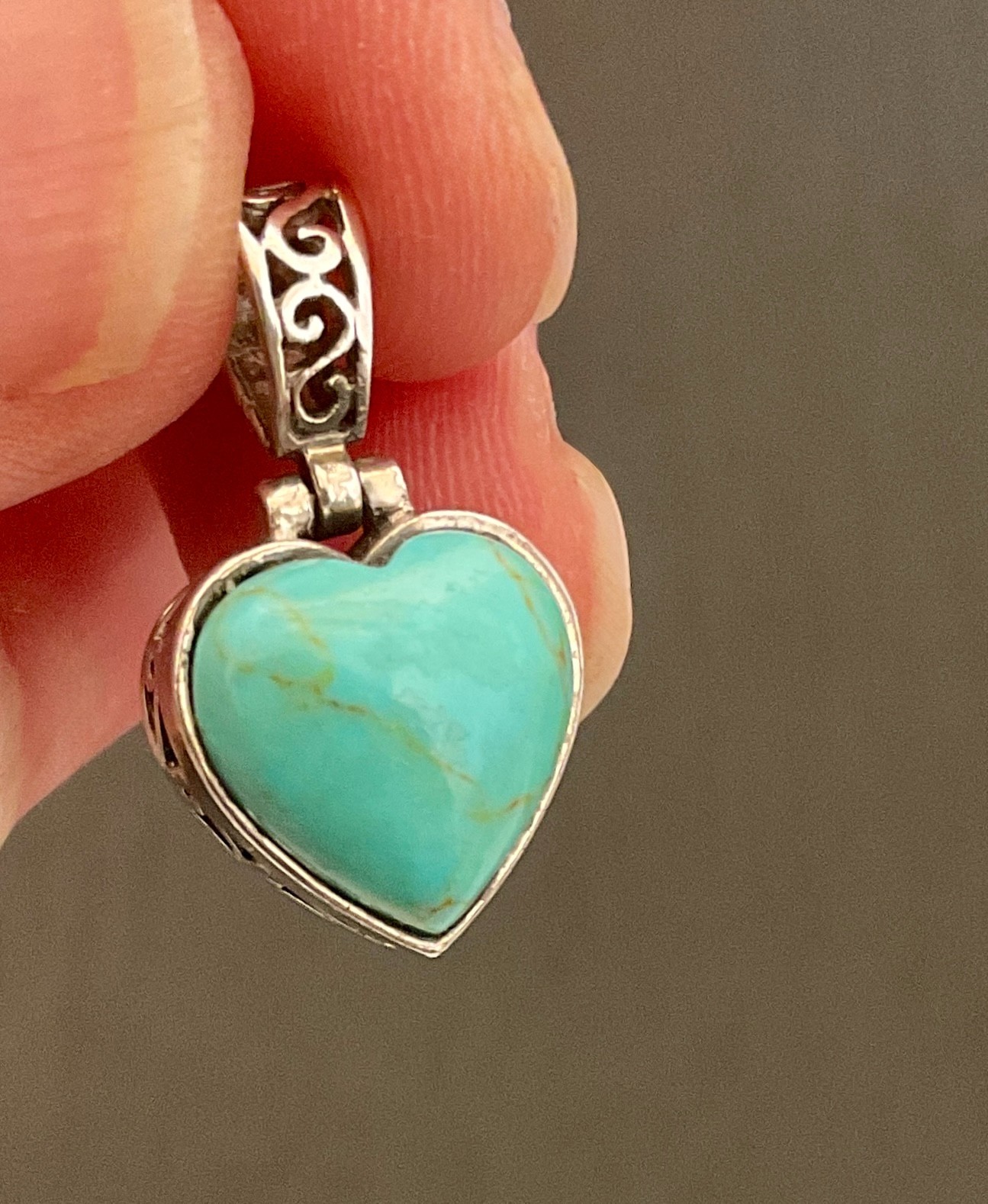 Vintage Sterling Silver 925 & Turquoise Heart Pendant