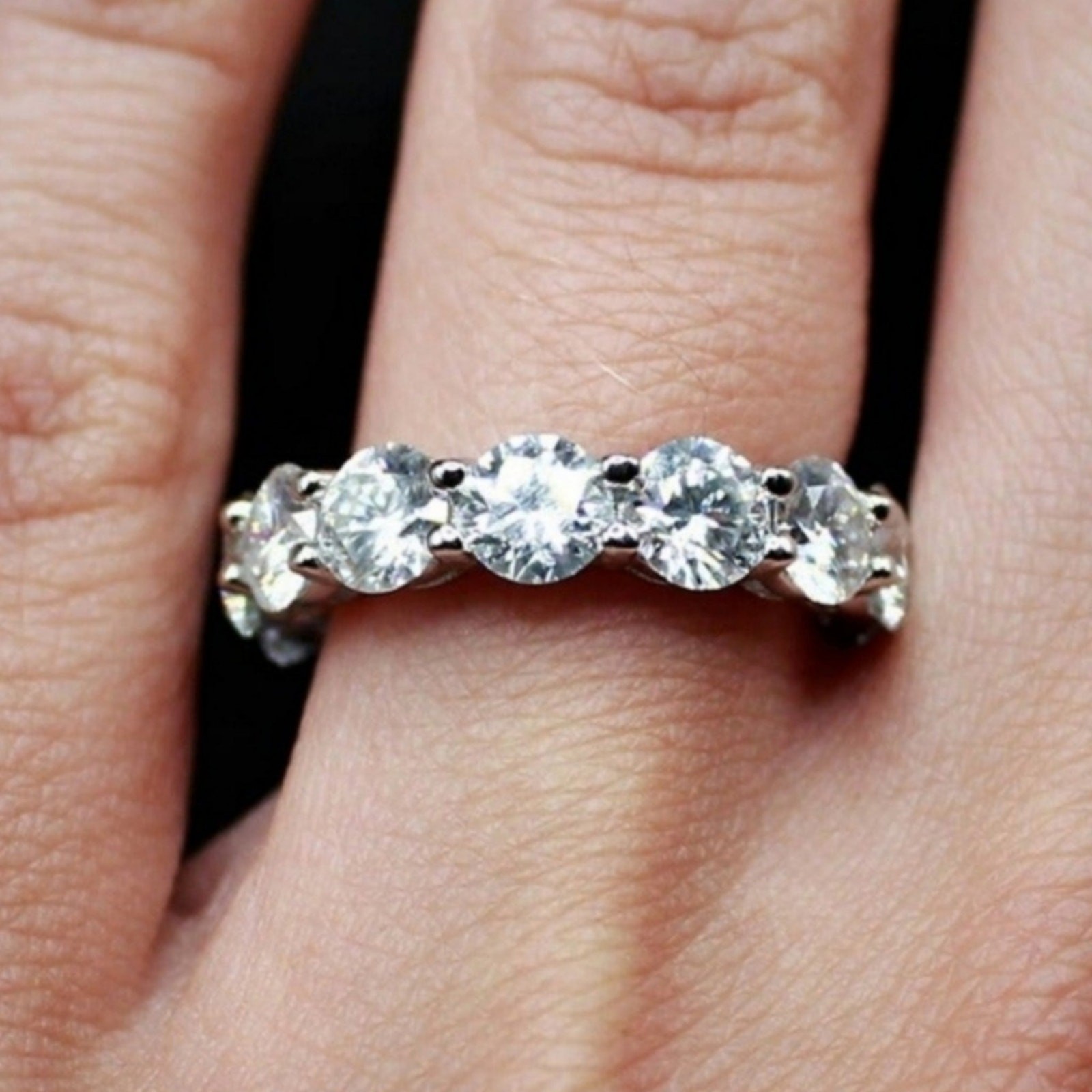 Round Moissanite Wedding Ring Full Eternity Band Stackable Tennis 9 NWT
