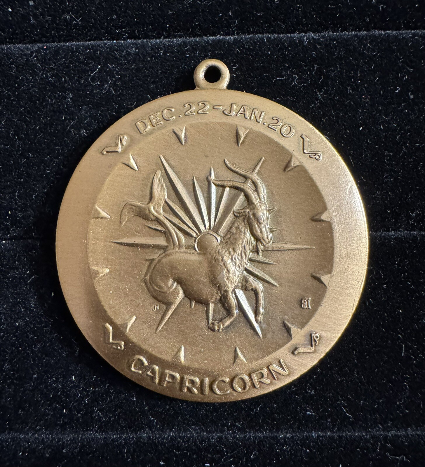 1970’s Capricorn Bronze Color Coin Zodiac Medallion Pendant Vintage