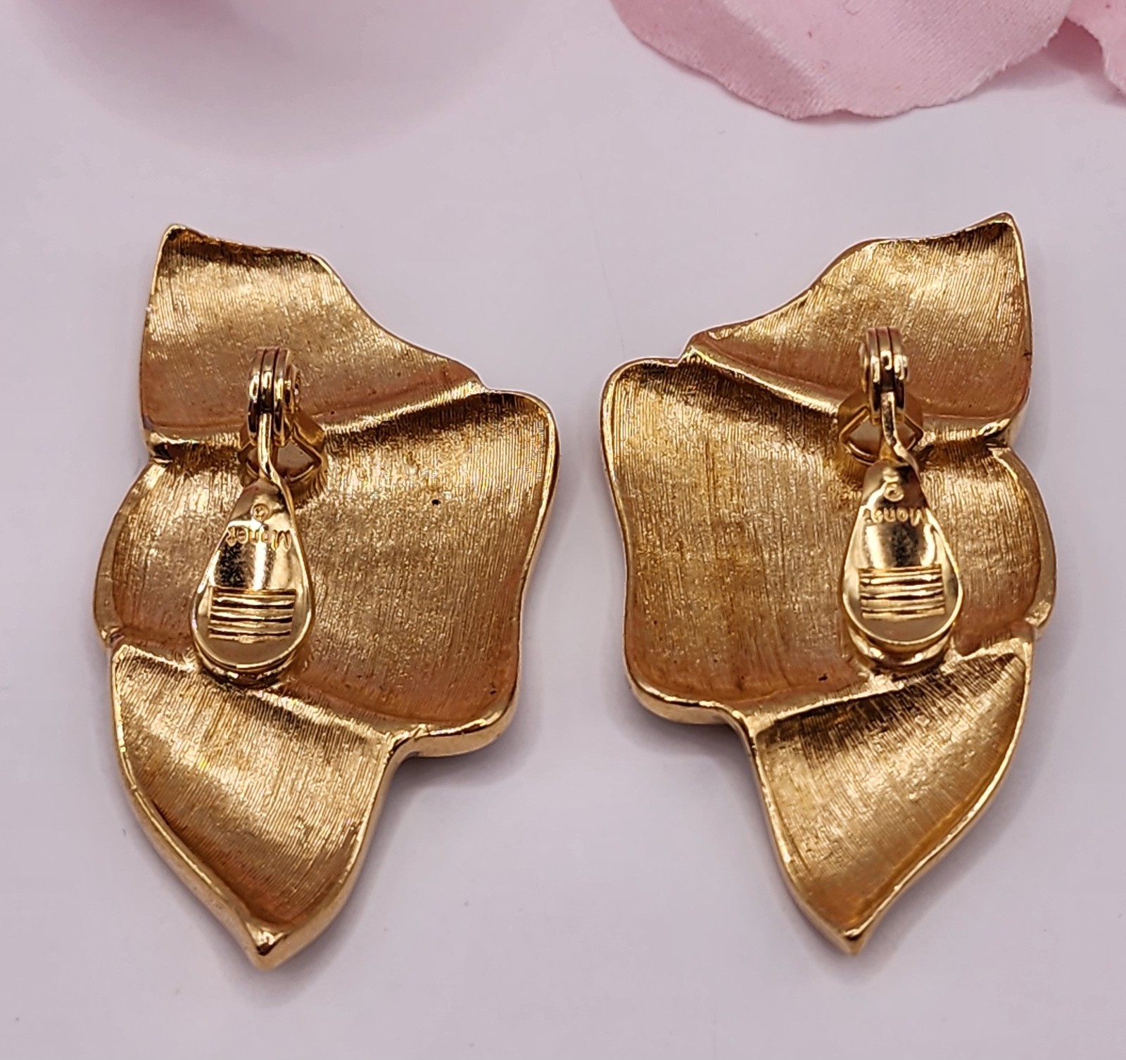 Vintage Signed Monet Garland Runway Couture Statement Flower Clip Earrings 1984