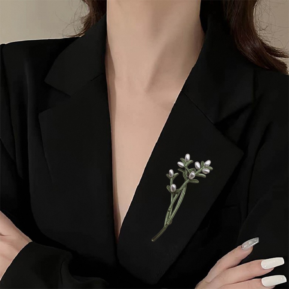 Vintage Green Color Plant Pearls Brooch Pin Flower Brooch For Women Jewelry Gift