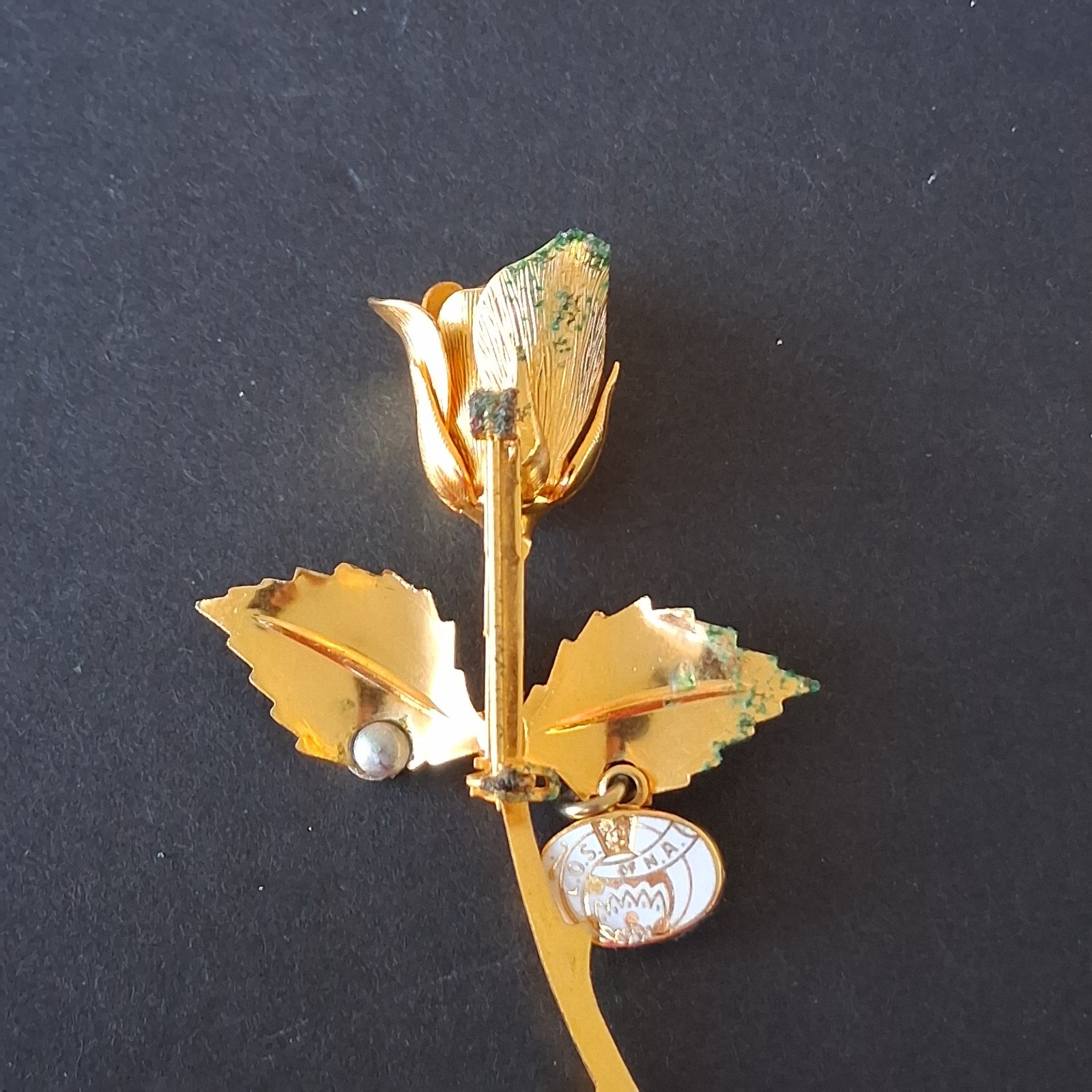 Vintage Gold-Tone Rose Brooch Pin with Order of the Amaranth Charm O.S. of N.A.