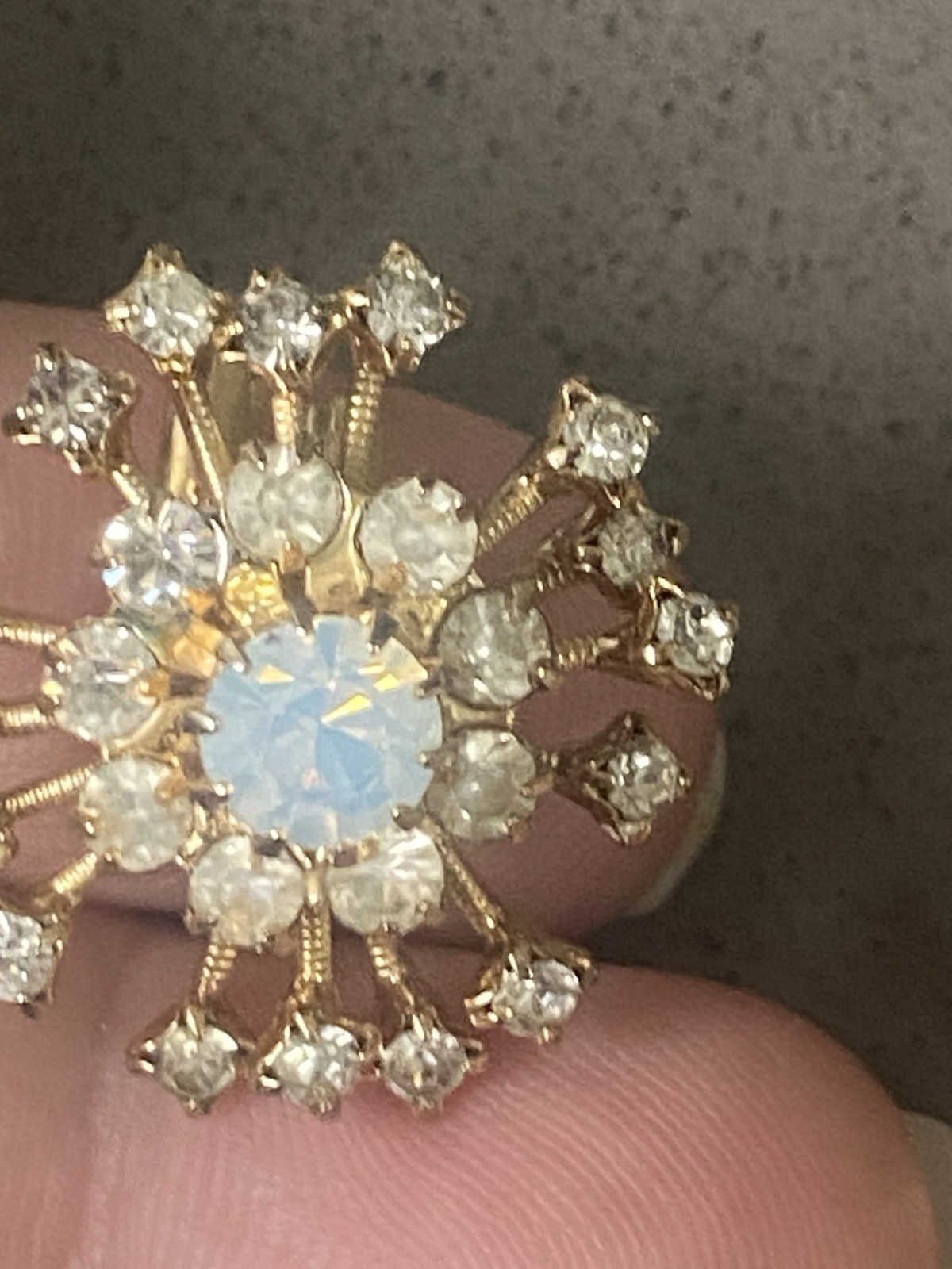 Judy Lee Brooch Clip On Earrings Opalite Opaline Moonglow Glass Rhinestone Demi