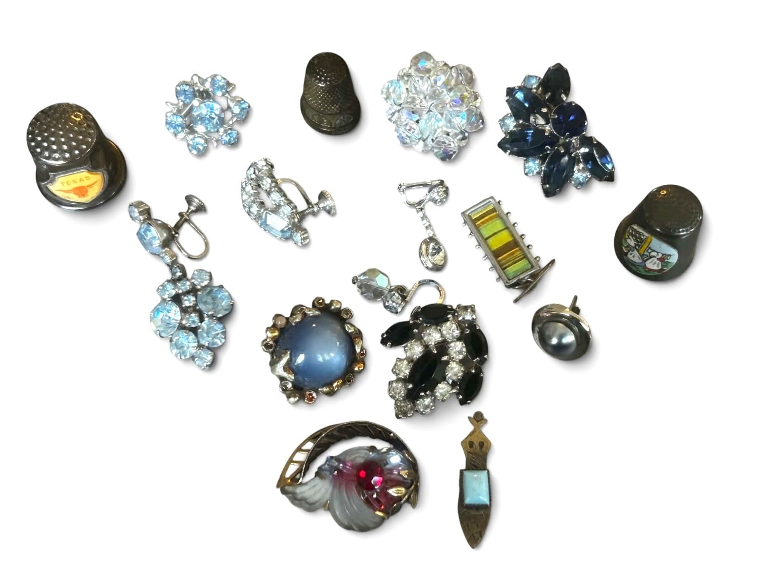 Vintage Junk Drawer Jewelry Lot Earring Trinket Edlee Germany Texas State