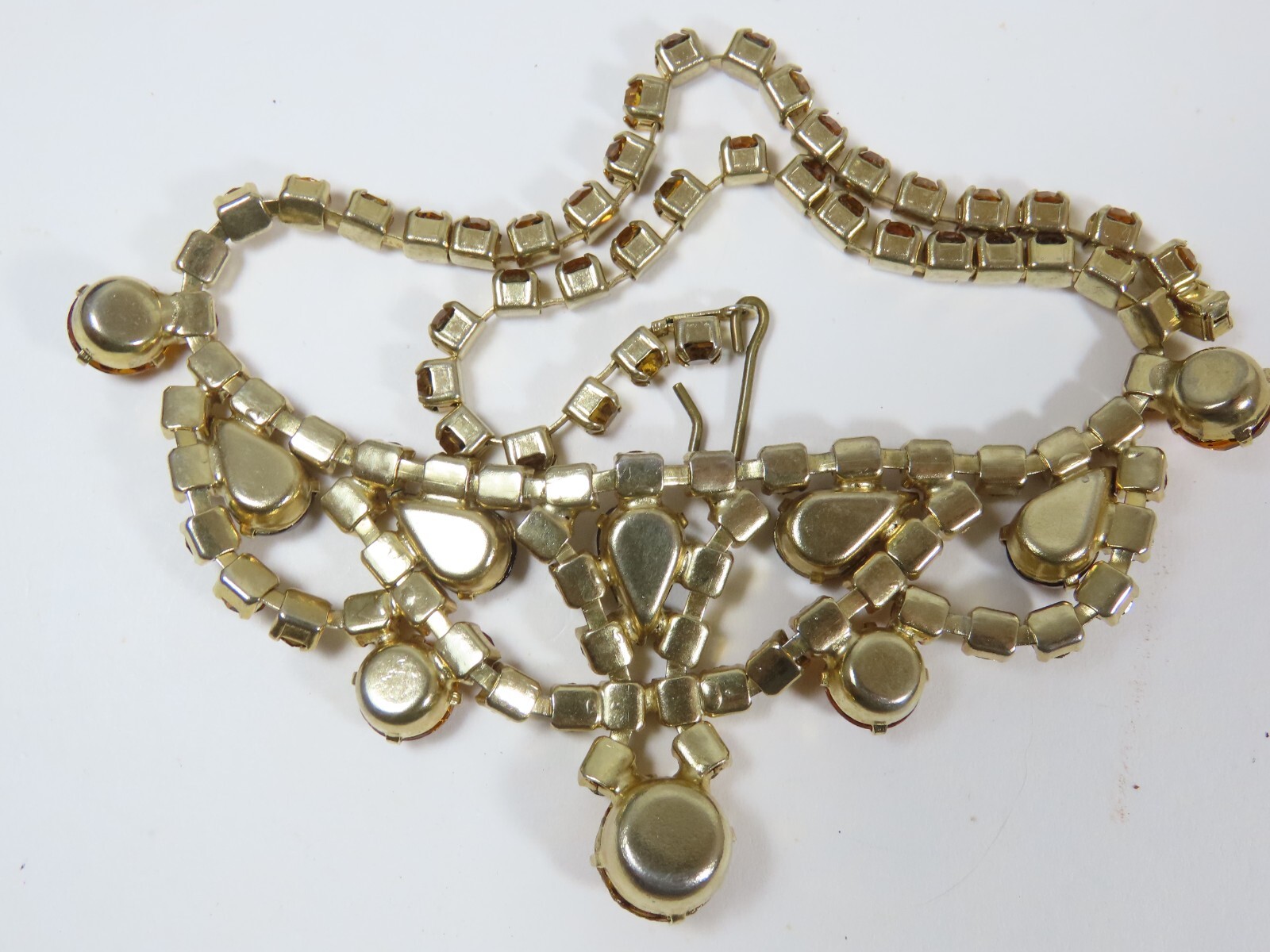 Rhinestone Necklace Golden Amber Brown Topaz AB Crystal VTG Exquisite D1652