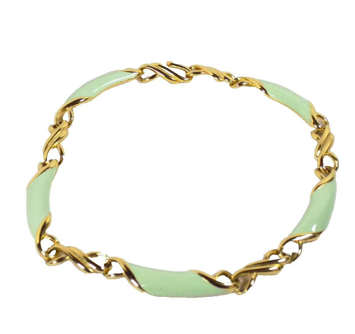 Vintage Chunky Choker Necklace Green Enamel Gold-tone Chain Hook Clasp Statement
