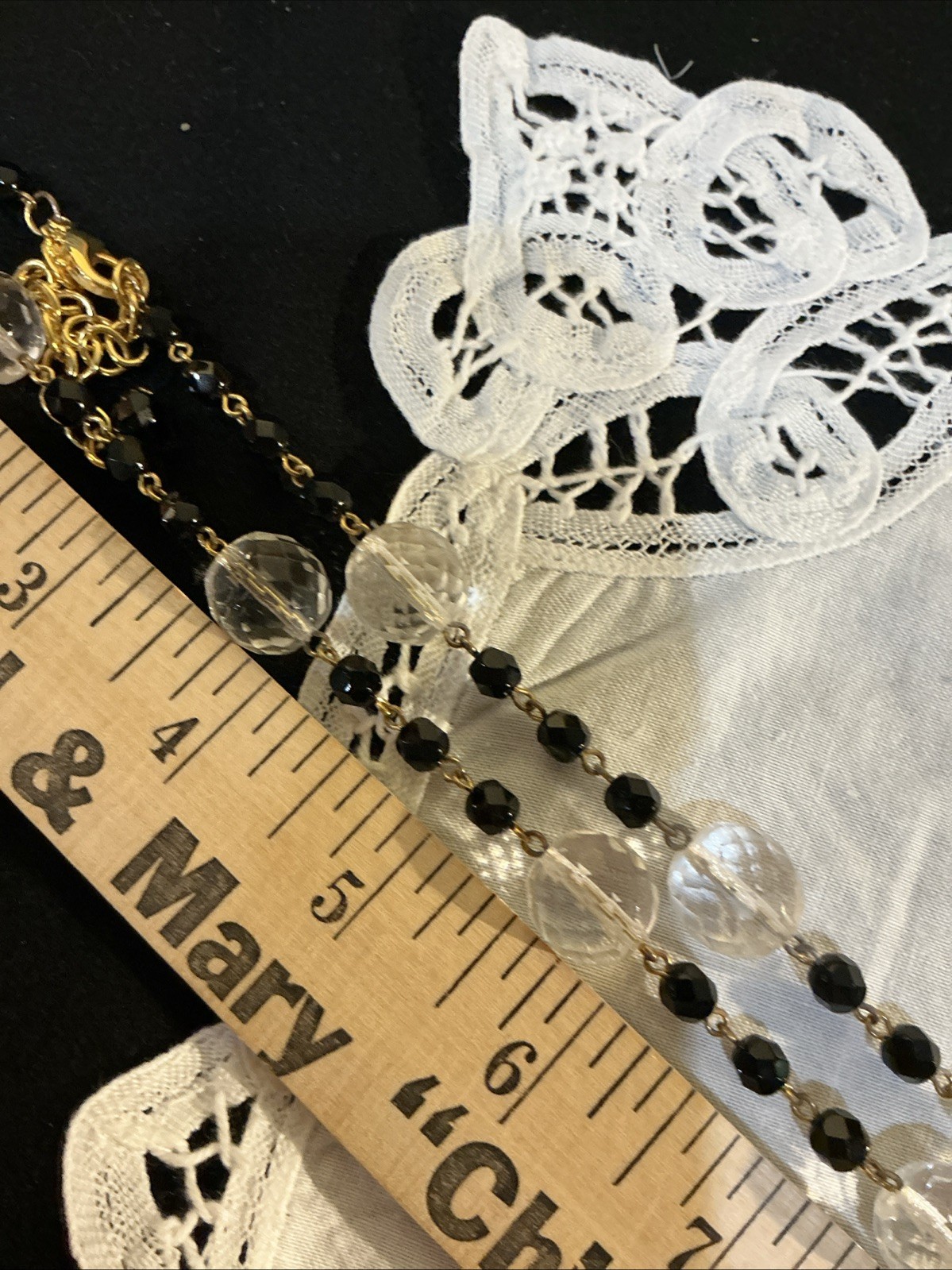 Joan Rivers Czech Republic Black & Clear Faceted Beaded Necklace Gold Tone