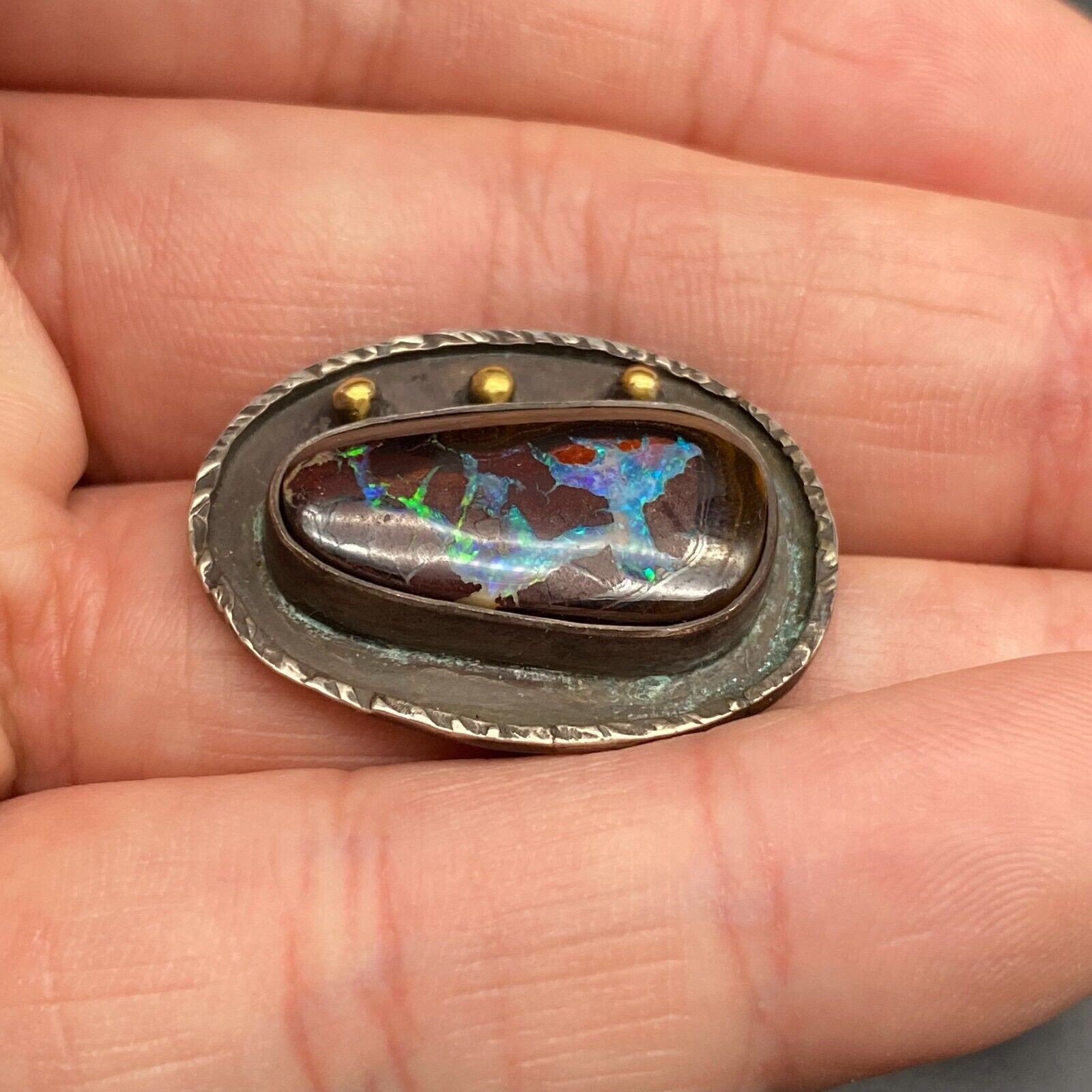 Vintage Modernist Boulder Opal Silver Pendant