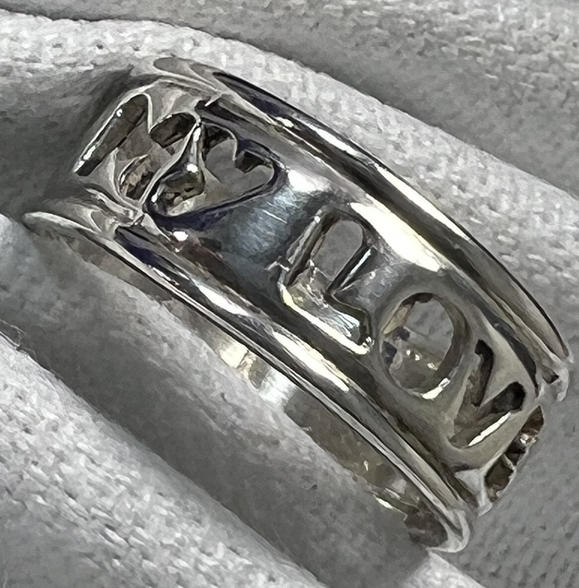 “MY LOVE” open cut 5/16″ N -S Sterling Silver Estate 0.925 BAND RING size 7.5
