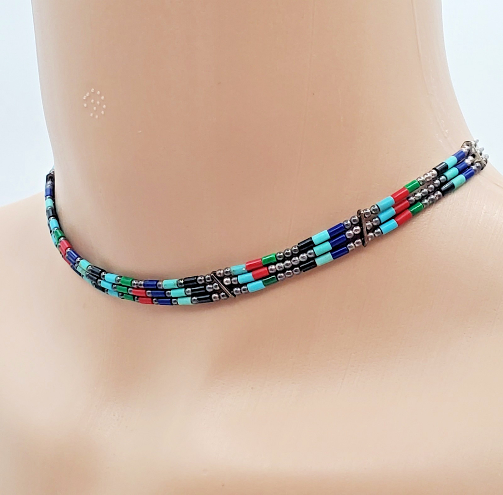 VTG 925 Southwestern Choker 17in Necklace Sterling Silver 6gtw Adjustable Length
